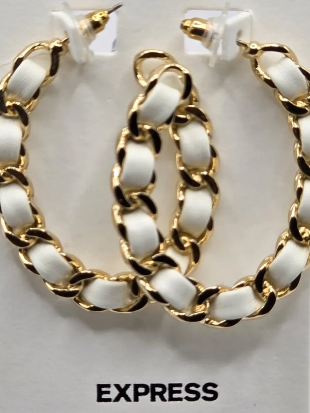 Express Gold Hoops With Leather Detail